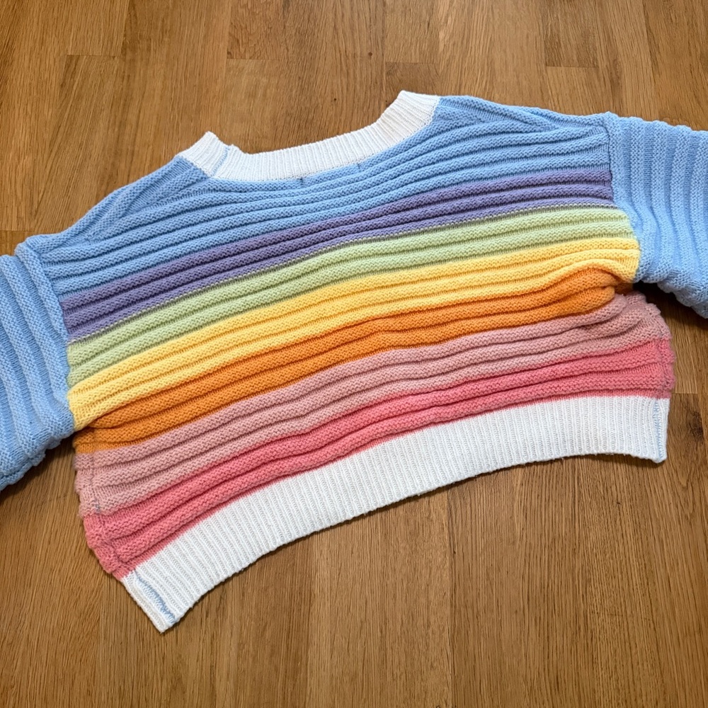 Cider MEDIUM Pastel Rainbow Chunky Textured Crop Cardigan Sweater - Picture 4 of 10